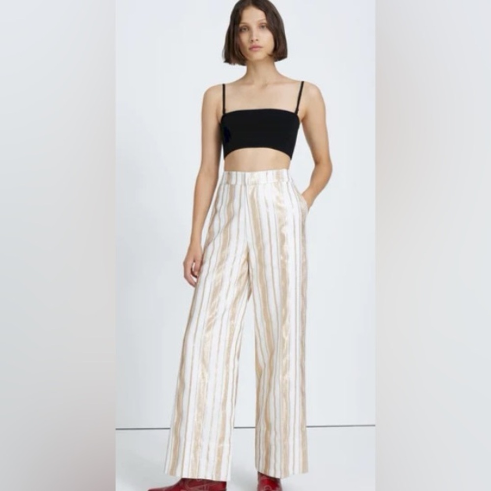 NWT 7 FOR ALL MANKIND Metallic Shine White & Gold Striped Pants, size 29